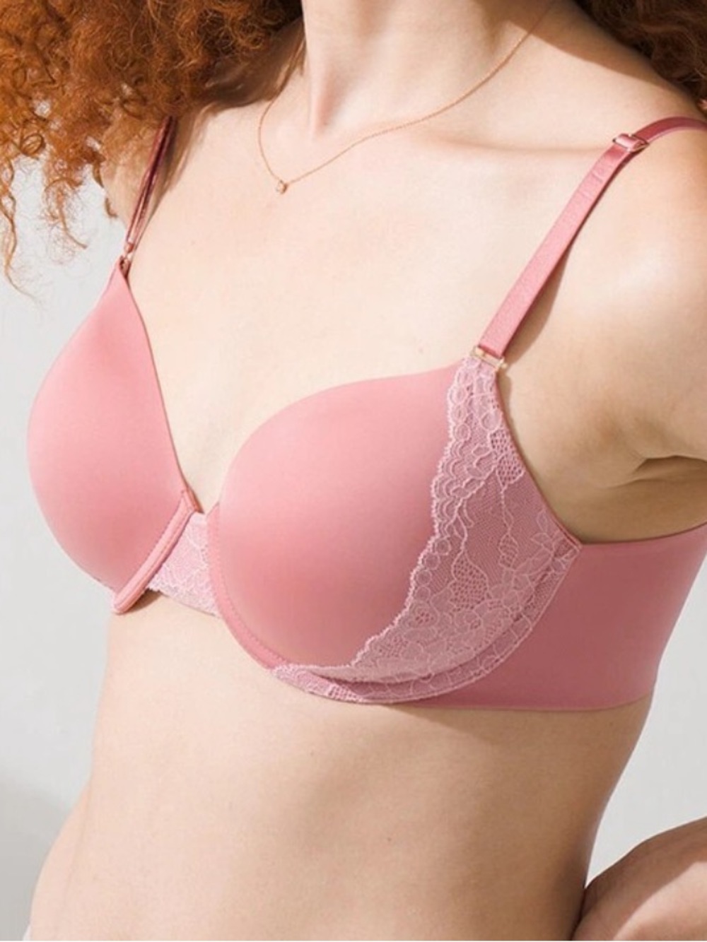 NWT SOMA Vanishing perfect Coverage Lace Trim Pink Bra 38 DD